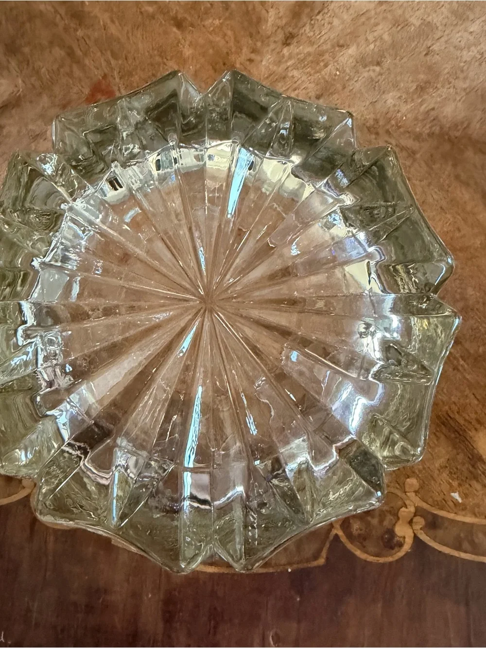 Vintage Floral Etched Heavy Crystal Ice Bucket / Bowl Thick Starburst Base